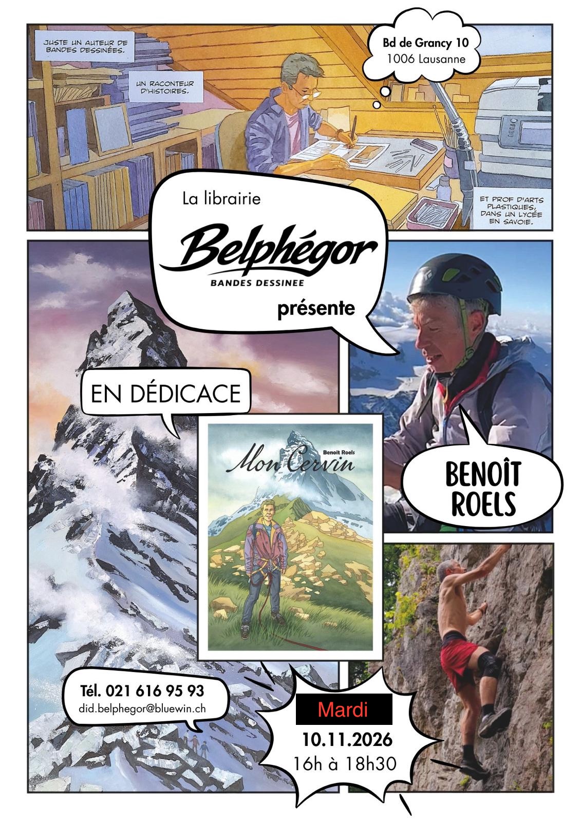 Affiche de la dédicace de Benoit Roels pour ses albums à la Librairie Belphégor